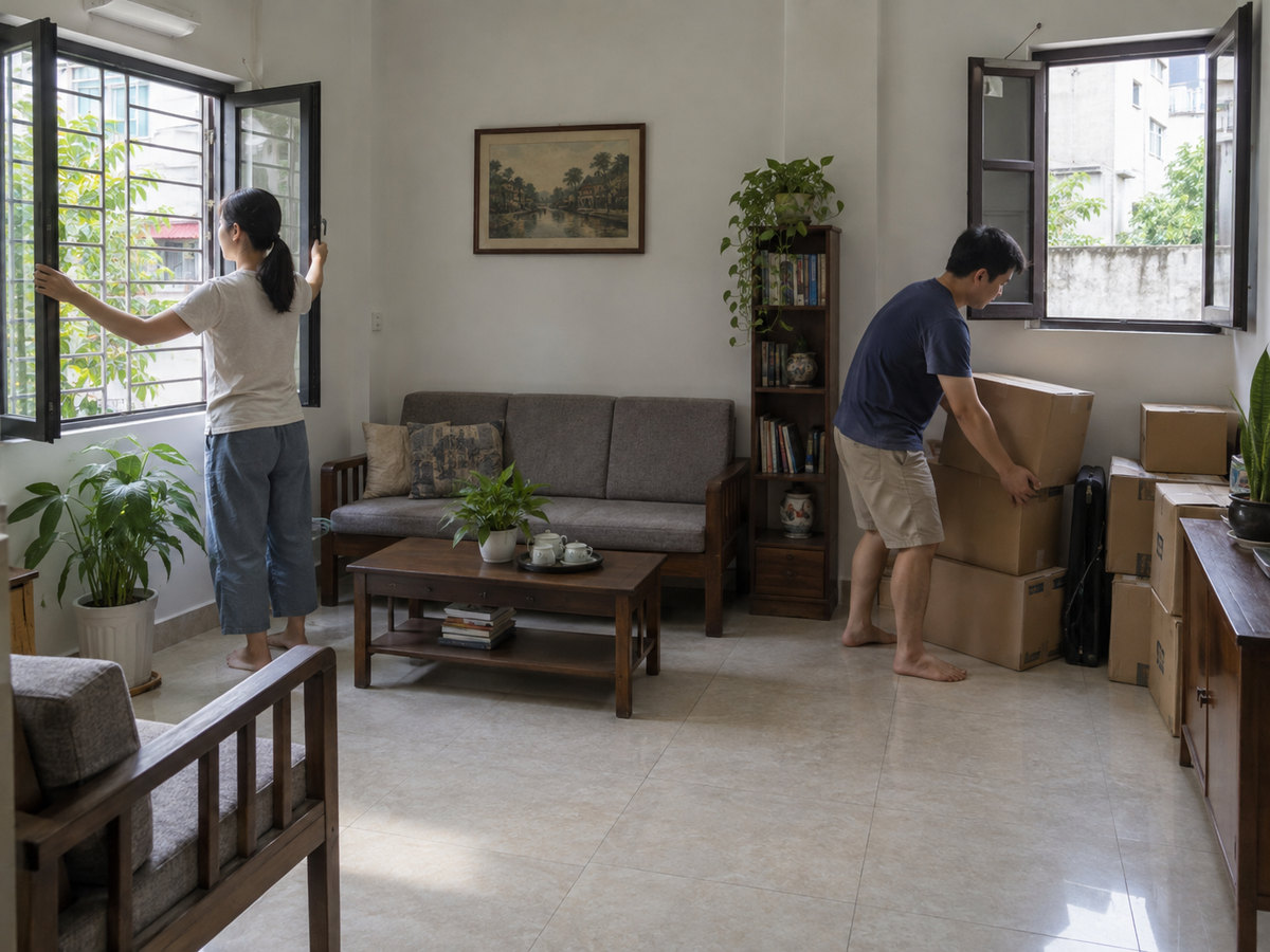 Mở cửa sổ và dọn lối đi để tăng ánh sáng, thông gió trong phòng.